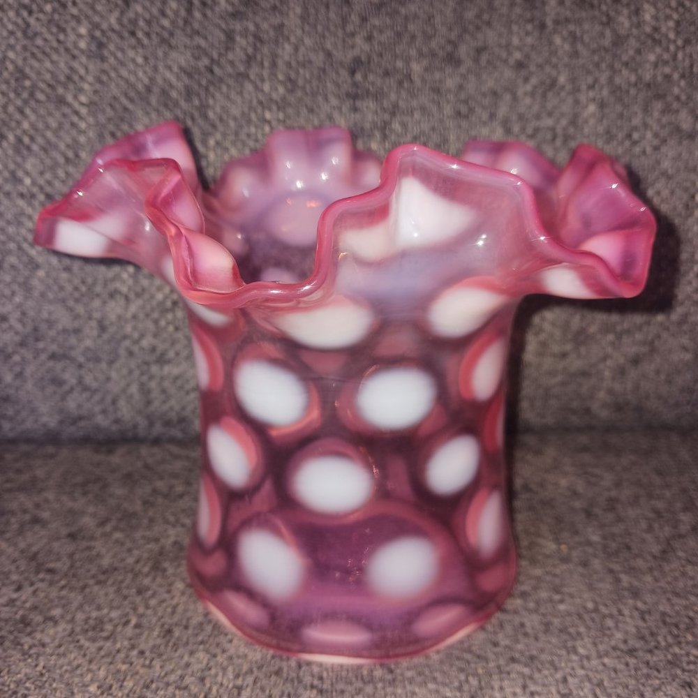 Antique Fenton Cranberry Opalescent Coin Spot Vase - Picture 3 of 5